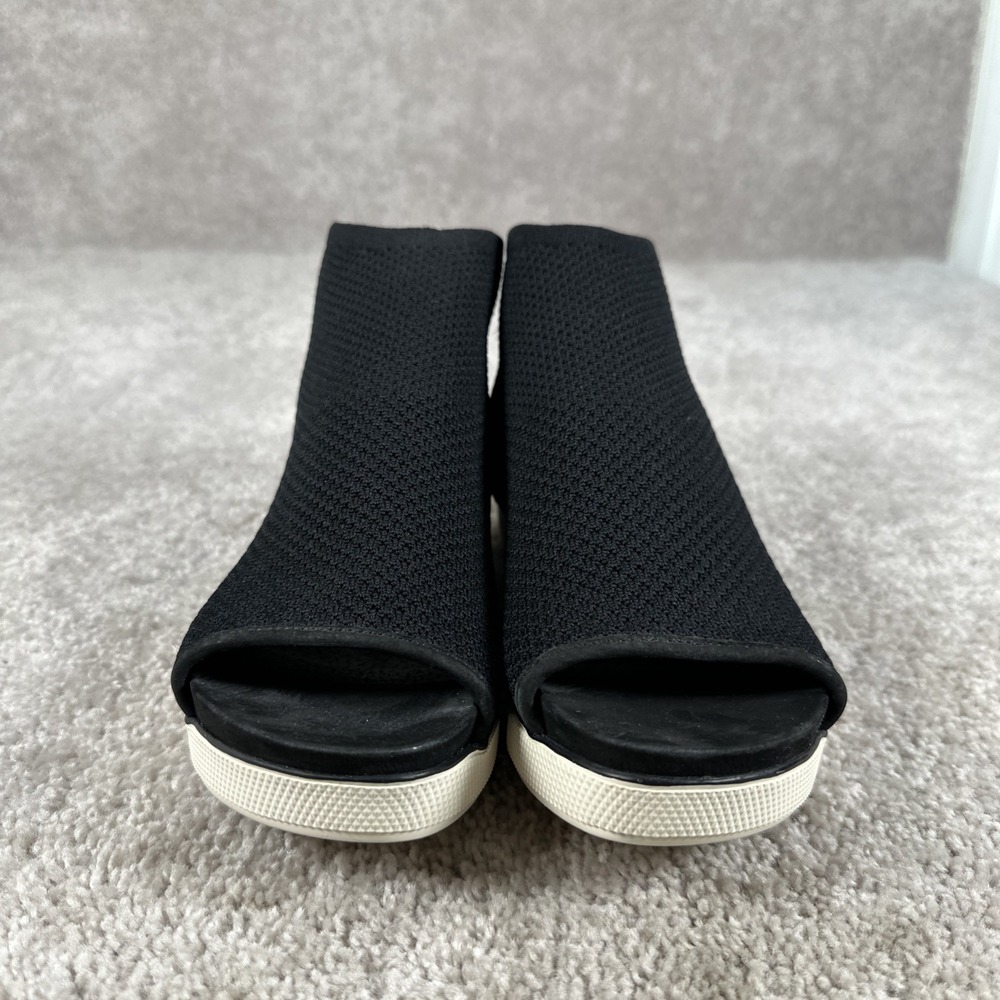 Eileen Fisher Size 9 Black Stretch Knit Open Toe Wedge Sandals - Picture 3 of 7